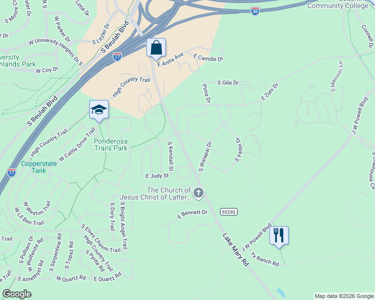 map of restaurants, bars, coffee shops, grocery stores, and more near 4000 South Lake Mary Road in Flagstaff