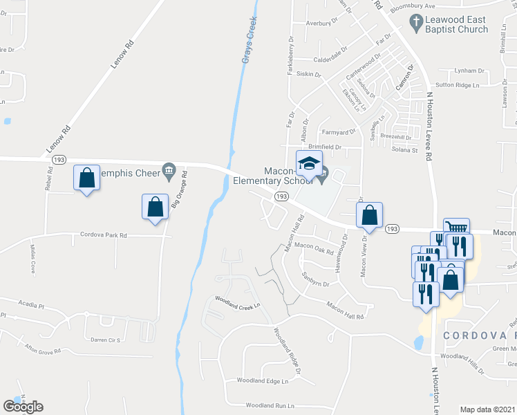 map of restaurants, bars, coffee shops, grocery stores, and more near 1224 Jackson Pond Cir in Cordova