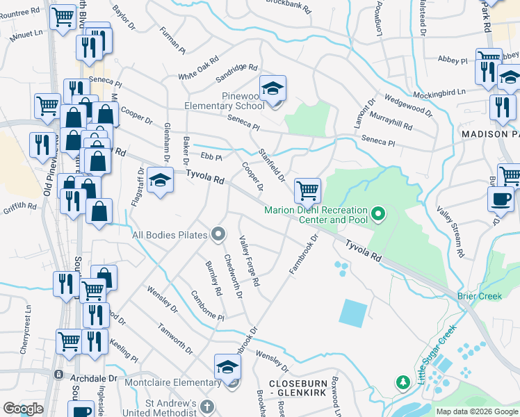 map of restaurants, bars, coffee shops, grocery stores, and more near in Charlotte