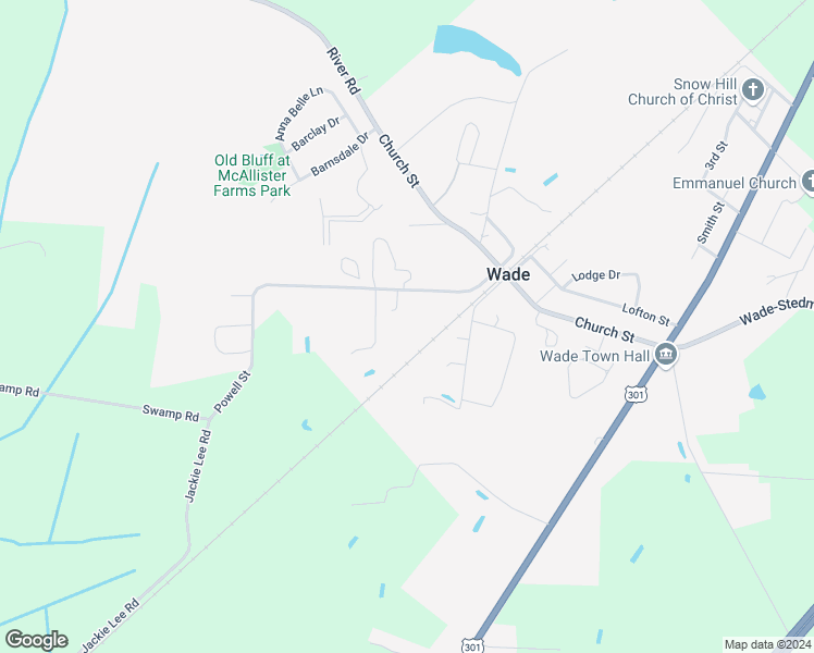 map of restaurants, bars, coffee shops, grocery stores, and more near Jackie Lee Road in Wade