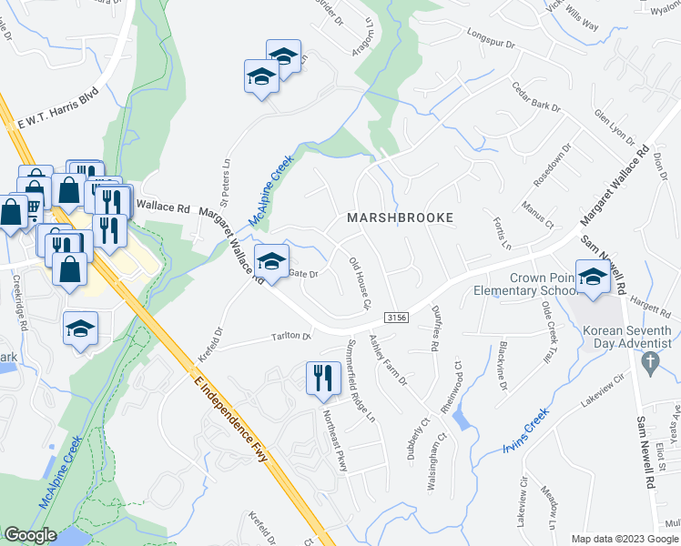 map of restaurants, bars, coffee shops, grocery stores, and more near 2909 Rural Hill Court in Matthews