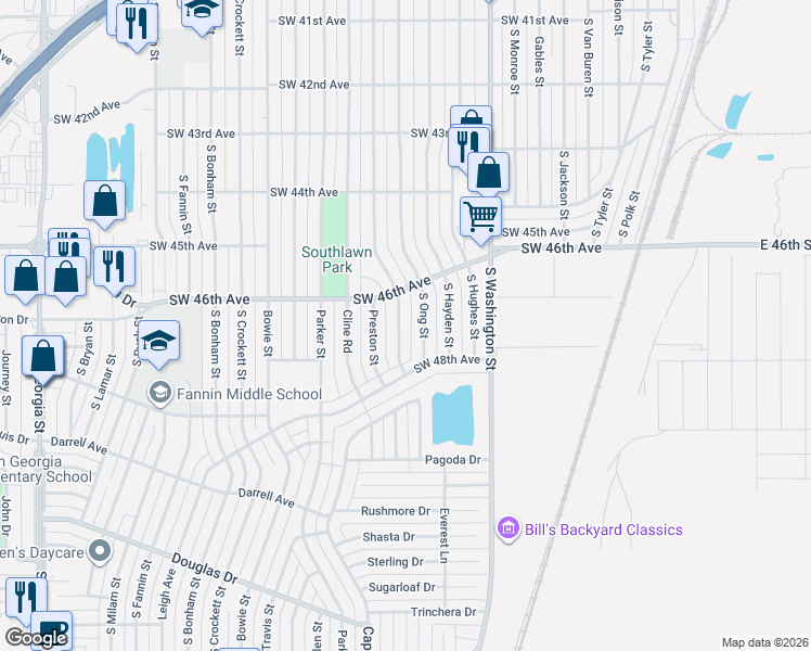 map of restaurants, bars, coffee shops, grocery stores, and more near 4614 South Ong Street in Amarillo