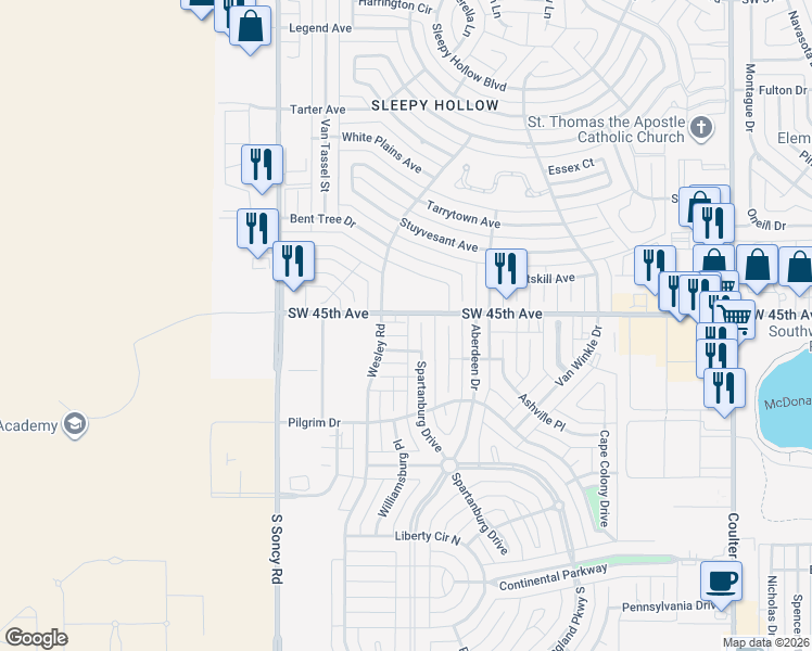 map of restaurants, bars, coffee shops, grocery stores, and more near 4500 Spartanburg Drive in Amarillo