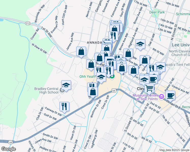 map of restaurants, bars, coffee shops, grocery stores, and more near 202 Grove Ave SW in Cleveland
