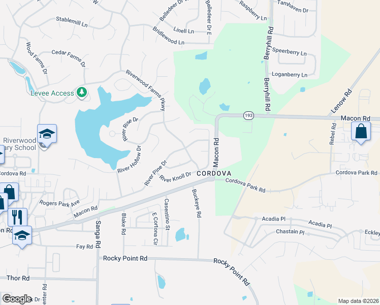 map of restaurants, bars, coffee shops, grocery stores, and more near 8982 Quick River Cove in Shelby County