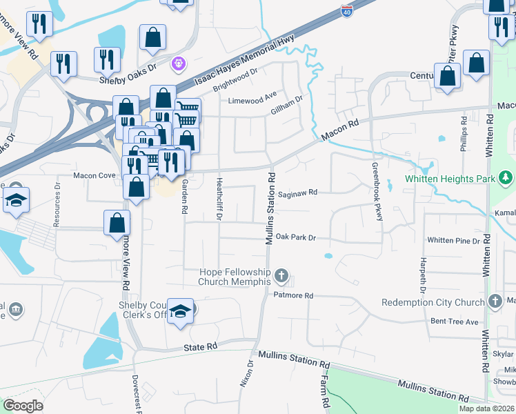 map of restaurants, bars, coffee shops, grocery stores, and more near 1332 Jane Eyre Street in Memphis