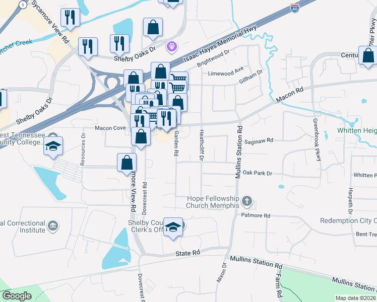 map of restaurants, bars, coffee shops, grocery stores, and more near 1324 Boyte Cove in Memphis