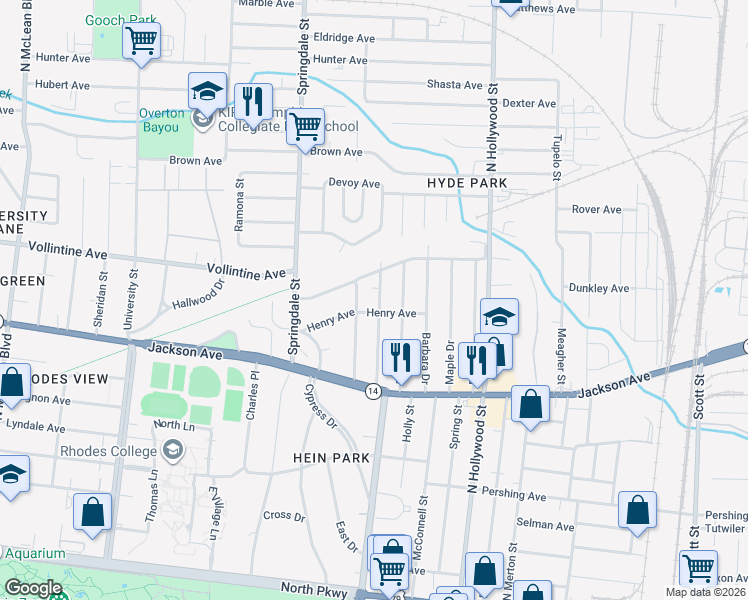 map of restaurants, bars, coffee shops, grocery stores, and more near 931 North Trezevant Street in Memphis