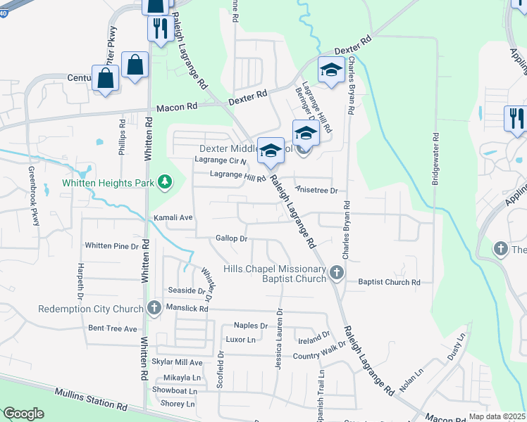 map of restaurants, bars, coffee shops, grocery stores, and more near 6977 Amberly Village Drive in Shelby County