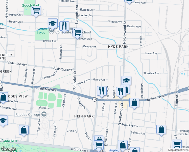 map of restaurants, bars, coffee shops, grocery stores, and more near 931 North Trezevant Street in Memphis