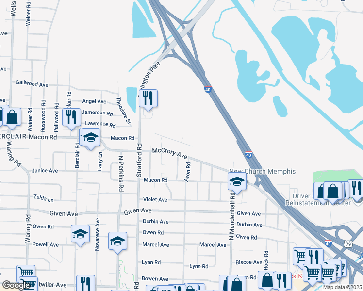 map of restaurants, bars, coffee shops, grocery stores, and more near 4757 Hillmont Avenue in Memphis