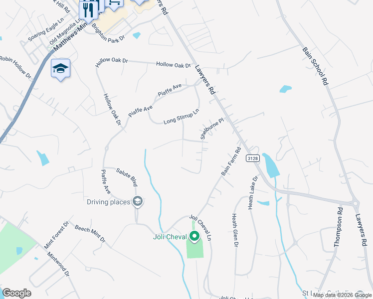 map of restaurants, bars, coffee shops, grocery stores, and more near 2520 Weathersford Road in Mint Hill