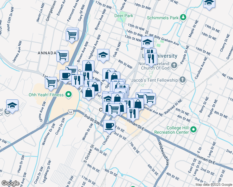 map of restaurants, bars, coffee shops, grocery stores, and more near 263 Broad Street Northwest in Cleveland