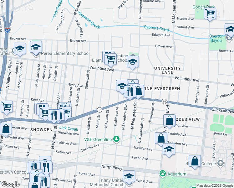 map of restaurants, bars, coffee shops, grocery stores, and more near 840 Dickinson Street in Memphis