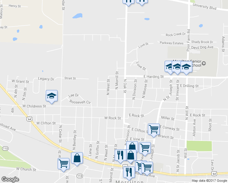 map of restaurants, bars, coffee shops, grocery stores, and more near 709 N Morrill St in Morrilton