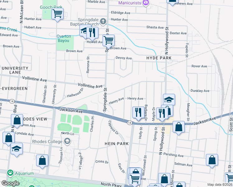 map of restaurants, bars, coffee shops, grocery stores, and more near 2263 Vollintine Avenue in Memphis