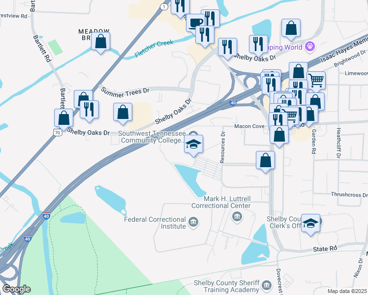 map of restaurants, bars, coffee shops, grocery stores, and more near 5983 Macon Cove in Memphis