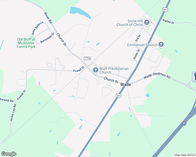 map of restaurants, bars, coffee shops, grocery stores, and more near 4030 Church St in Wade