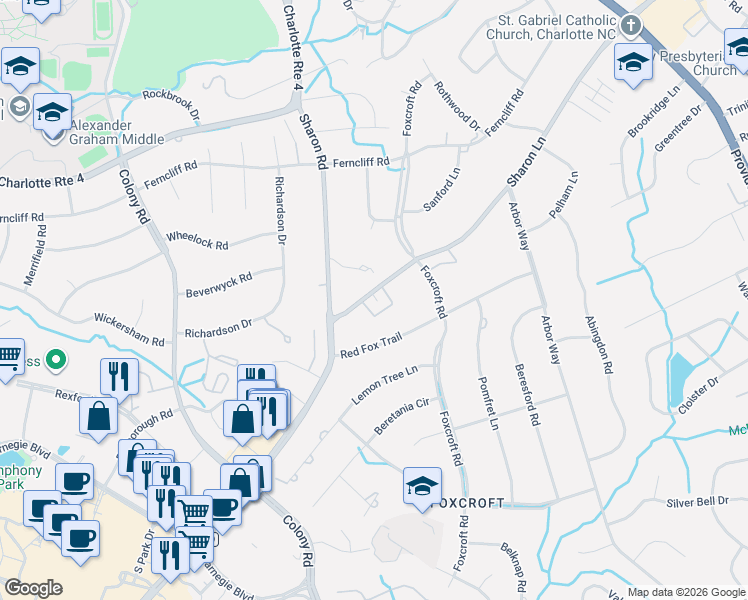 map of restaurants, bars, coffee shops, grocery stores, and more near in Charlotte