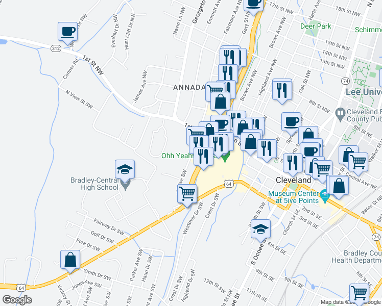 map of restaurants, bars, coffee shops, grocery stores, and more near 202 Grove Ave SW in Cleveland