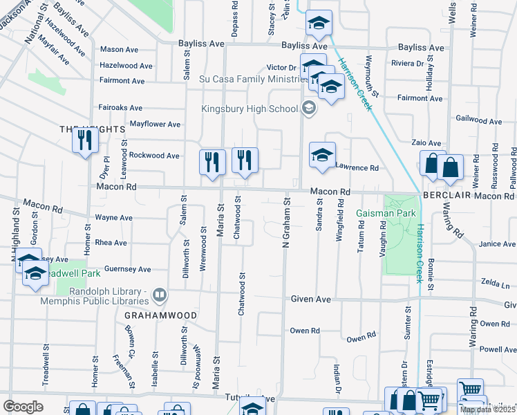 map of restaurants, bars, coffee shops, grocery stores, and more near 3935 Pleasant Cove in Memphis