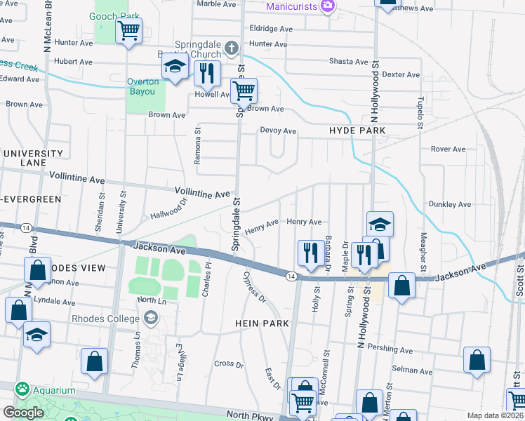 map of restaurants, bars, coffee shops, grocery stores, and more near 2263 Vollintine Avenue in Memphis