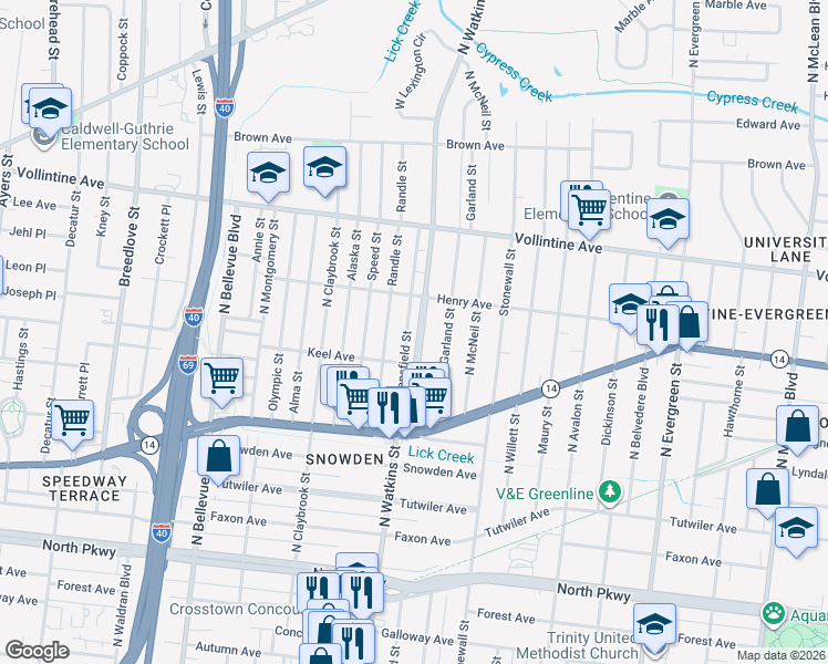 map of restaurants, bars, coffee shops, grocery stores, and more near 826 North Watkins Street in Memphis