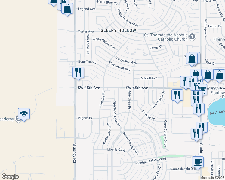 map of restaurants, bars, coffee shops, grocery stores, and more near 4500 Spartanburg Drive in Amarillo