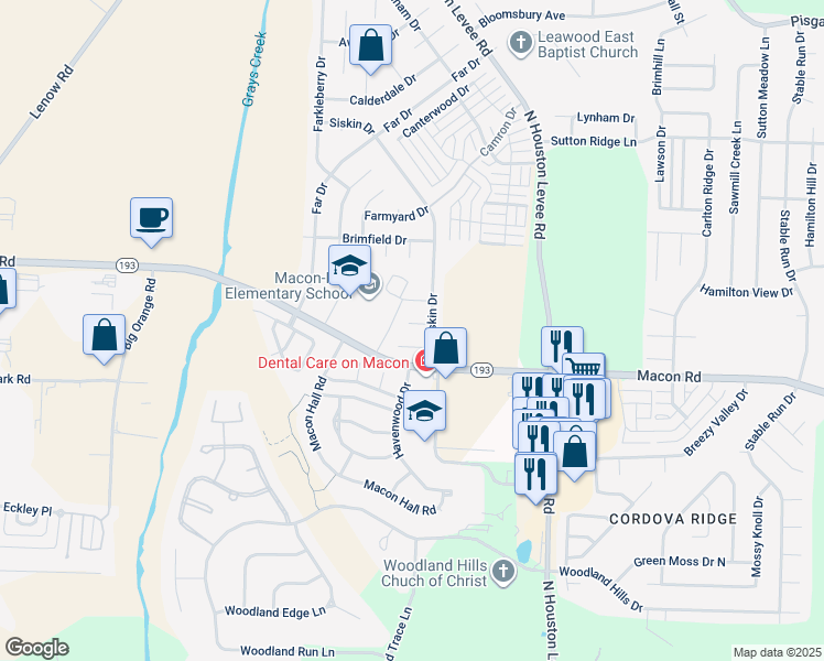 map of restaurants, bars, coffee shops, grocery stores, and more near 9897 Leda Cove in Shelby County