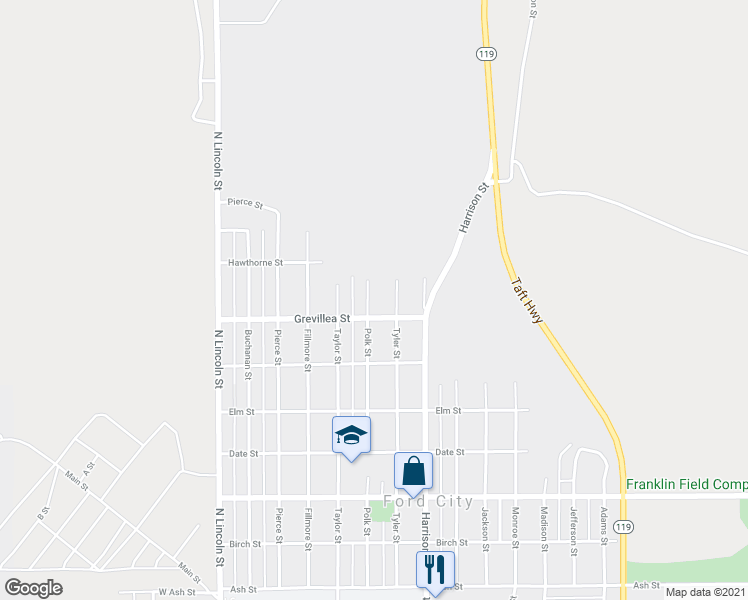 map of restaurants, bars, coffee shops, grocery stores, and more near 706 Polk Street in Taft