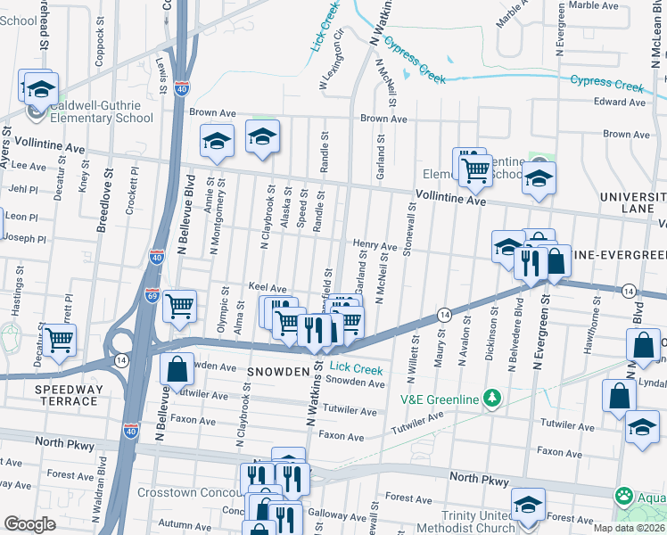map of restaurants, bars, coffee shops, grocery stores, and more near 826 North Watkins Street in Memphis