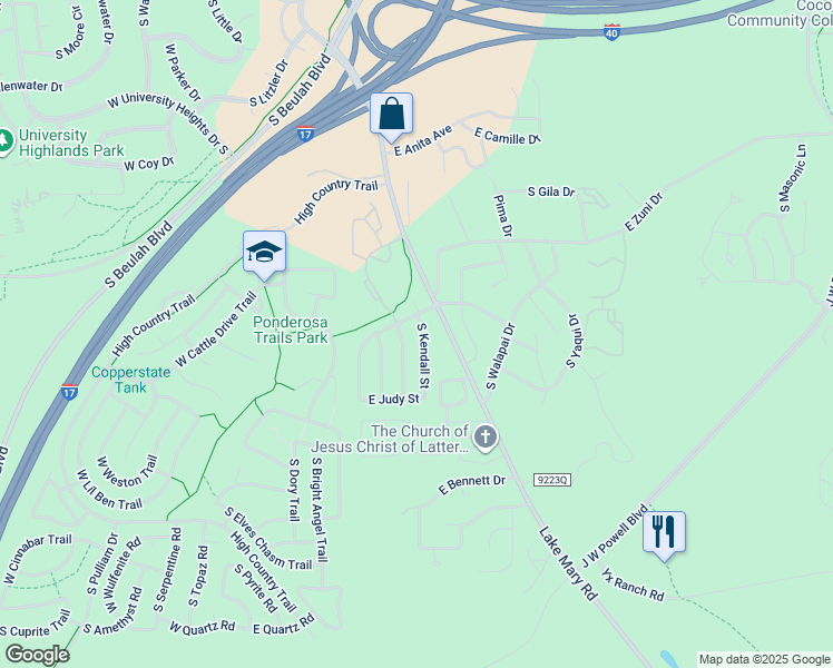 map of restaurants, bars, coffee shops, grocery stores, and more near 3973 South Kendall Street in Flagstaff