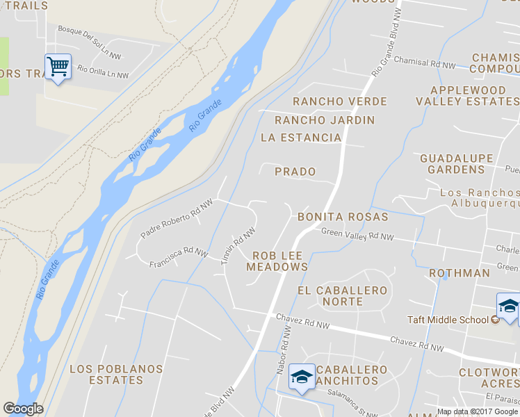 map of restaurants, bars, coffee shops, grocery stores, and more near 1424 Bonito Suenos Court Northwest in Los Ranchos de Albuquerque