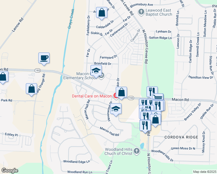 map of restaurants, bars, coffee shops, grocery stores, and more near 9897 Leda Cove in Shelby County