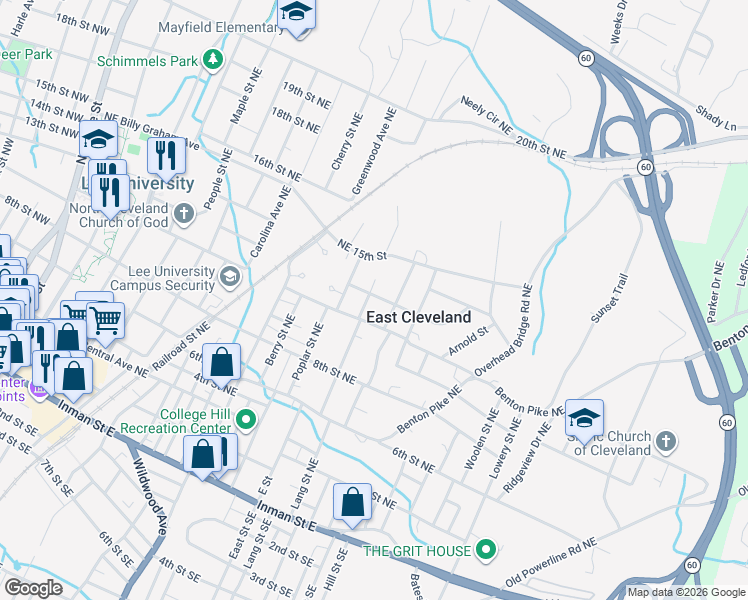 map of restaurants, bars, coffee shops, grocery stores, and more near 1020 12th St NE in Cleveland