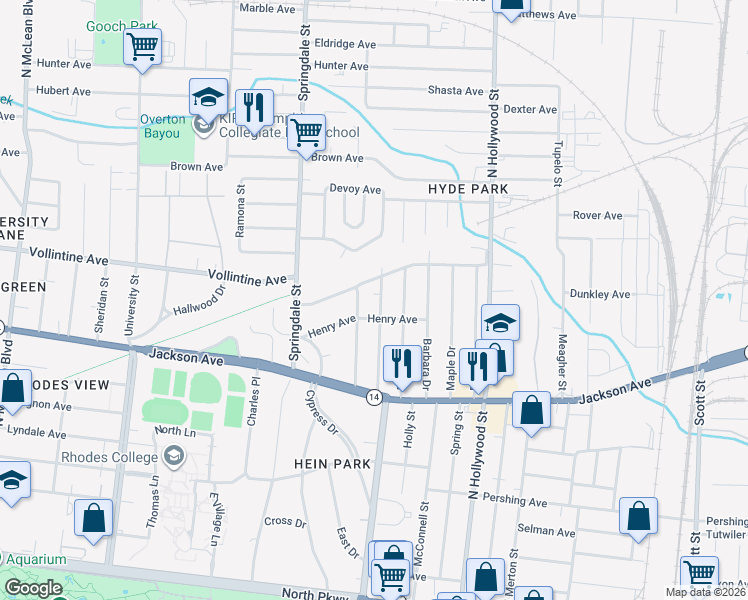 map of restaurants, bars, coffee shops, grocery stores, and more near 931 North Trezevant Street in Memphis