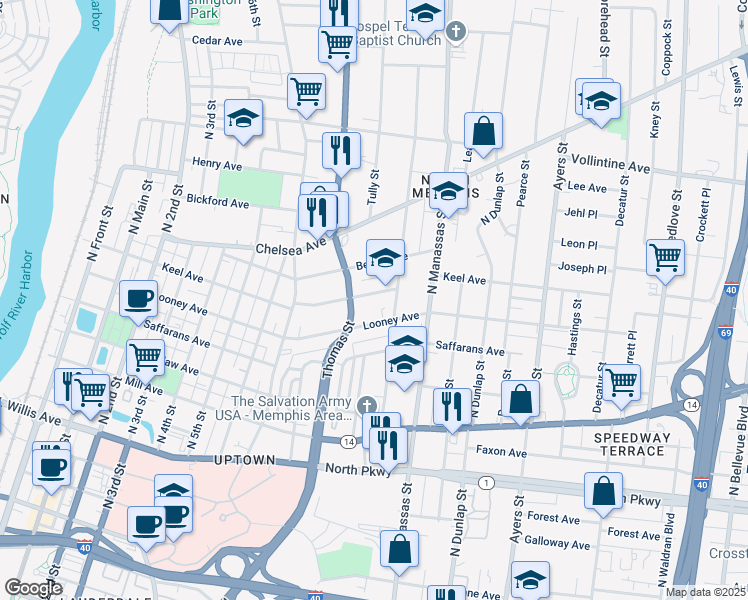 map of restaurants, bars, coffee shops, grocery stores, and more near 693 Keel Avenue in Memphis