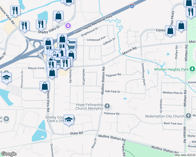 map of restaurants, bars, coffee shops, grocery stores, and more near 1332 Jane Eyre Street in Memphis