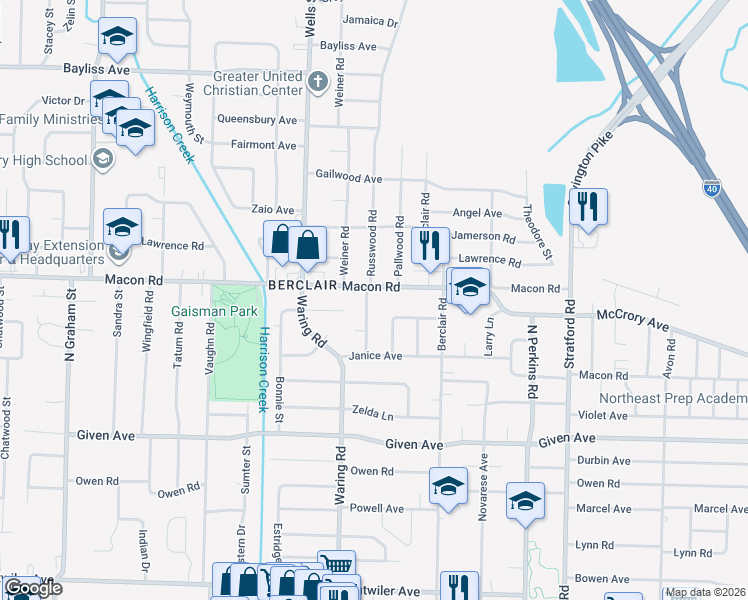 map of restaurants, bars, coffee shops, grocery stores, and more near 1106 Lorraine Street in Memphis