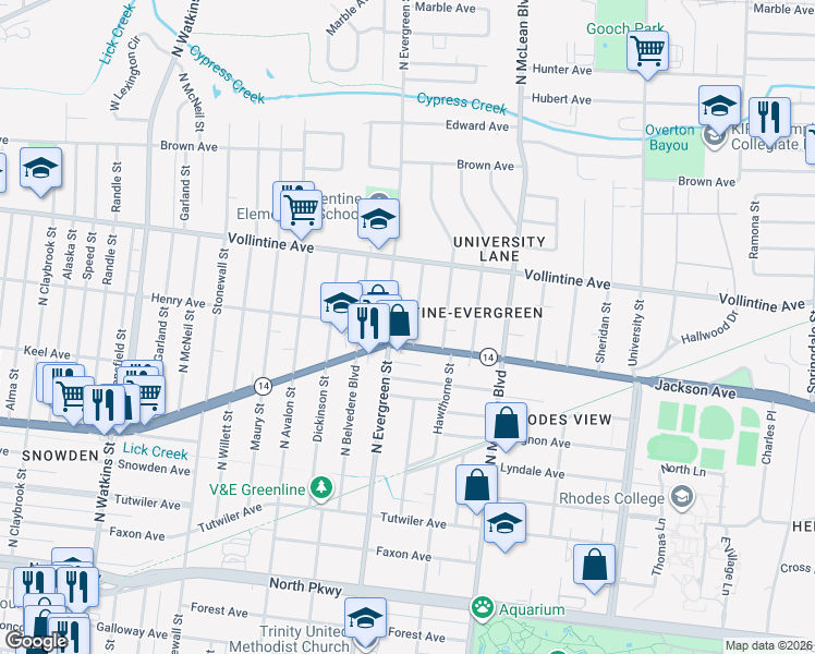 map of restaurants, bars, coffee shops, grocery stores, and more near 861 North Auburndale Street in Memphis