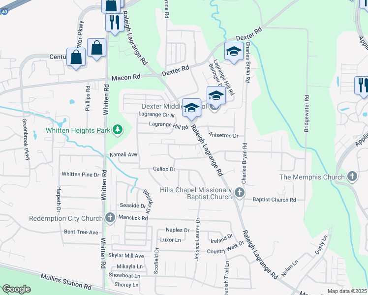 map of restaurants, bars, coffee shops, grocery stores, and more near 6970 Amberly Village Drive in Shelby County