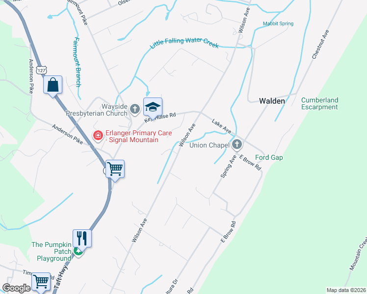 map of restaurants, bars, coffee shops, grocery stores, and more near 3602 Wilson Avenue in Signal Mountain