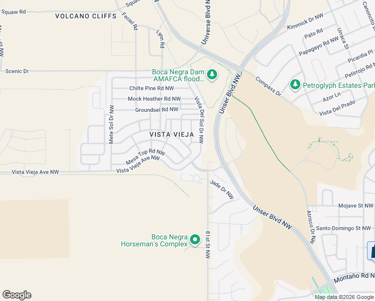 map of restaurants, bars, coffee shops, grocery stores, and more near 8304 Hawk Eye Road Northwest in Albuquerque