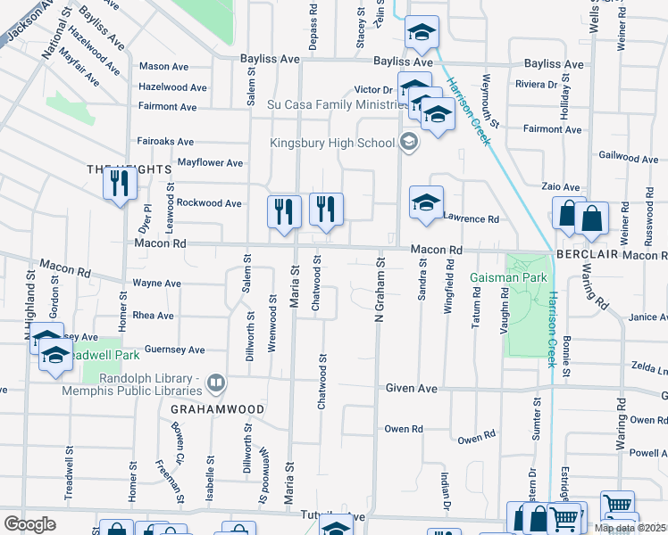 map of restaurants, bars, coffee shops, grocery stores, and more near 3935 Pleasant Cove in Memphis