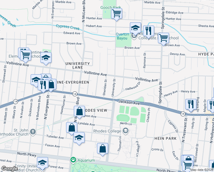 map of restaurants, bars, coffee shops, grocery stores, and more near 887 Sheridan Street in Memphis