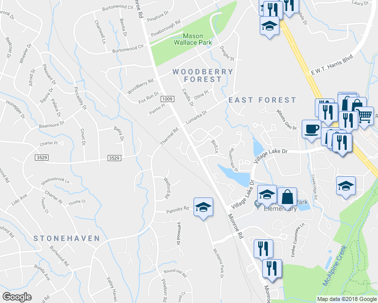 map of restaurants, bars, coffee shops, grocery stores, and more near 7905 Princess Ann Drive in Charlotte