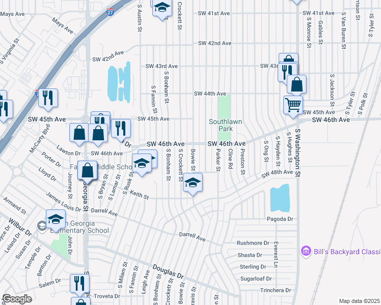 map of restaurants, bars, coffee shops, grocery stores, and more near 4606 Bowie Street in Amarillo