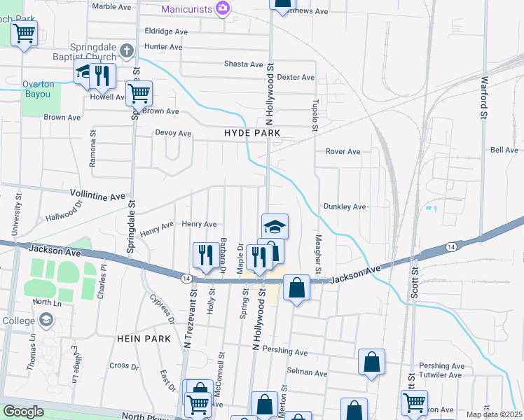 map of restaurants, bars, coffee shops, grocery stores, and more near 944 Birch Street in Memphis