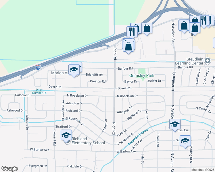 map of restaurants, bars, coffee shops, grocery stores, and more near 811 Dover Road in West Memphis