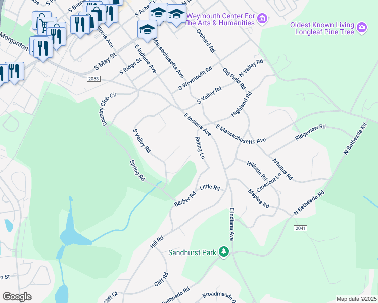 map of restaurants, bars, coffee shops, grocery stores, and more near 52 Wildwood Court in Southern Pines